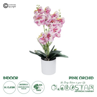 GloboStar® Artificial Garden PINK ORCHID 21077 Διακοσμητικό Φυτό Ροζ Ορχιδέα Υ45cm